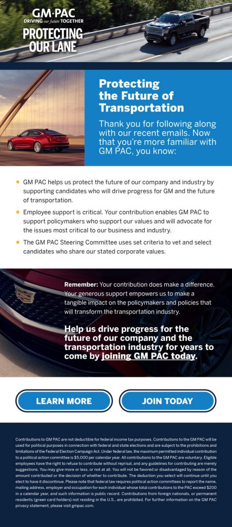 Protecting Our Lane email 4, featuring Cadillac